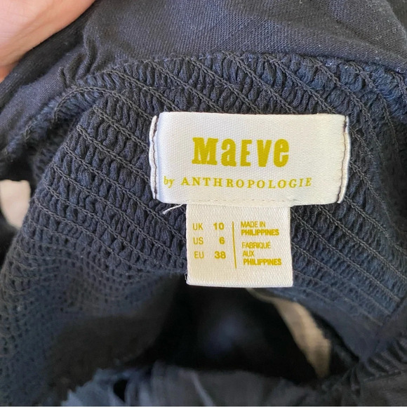 Maeve Anthropologie Smock Top Ruffle Neck Off The Shoulder Black Blouse: 6 - Picture 8 of 12